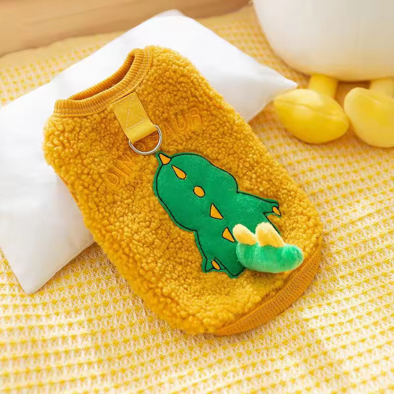 Cozy Mini T-Rex – Fluffy Dinosaur Fleece Vest for Pets